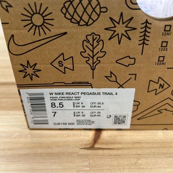 Nike React Pegasus Trail 4 running shoes Women's 8.5 Pearl Pink wolf grey - Picture 9 of 10